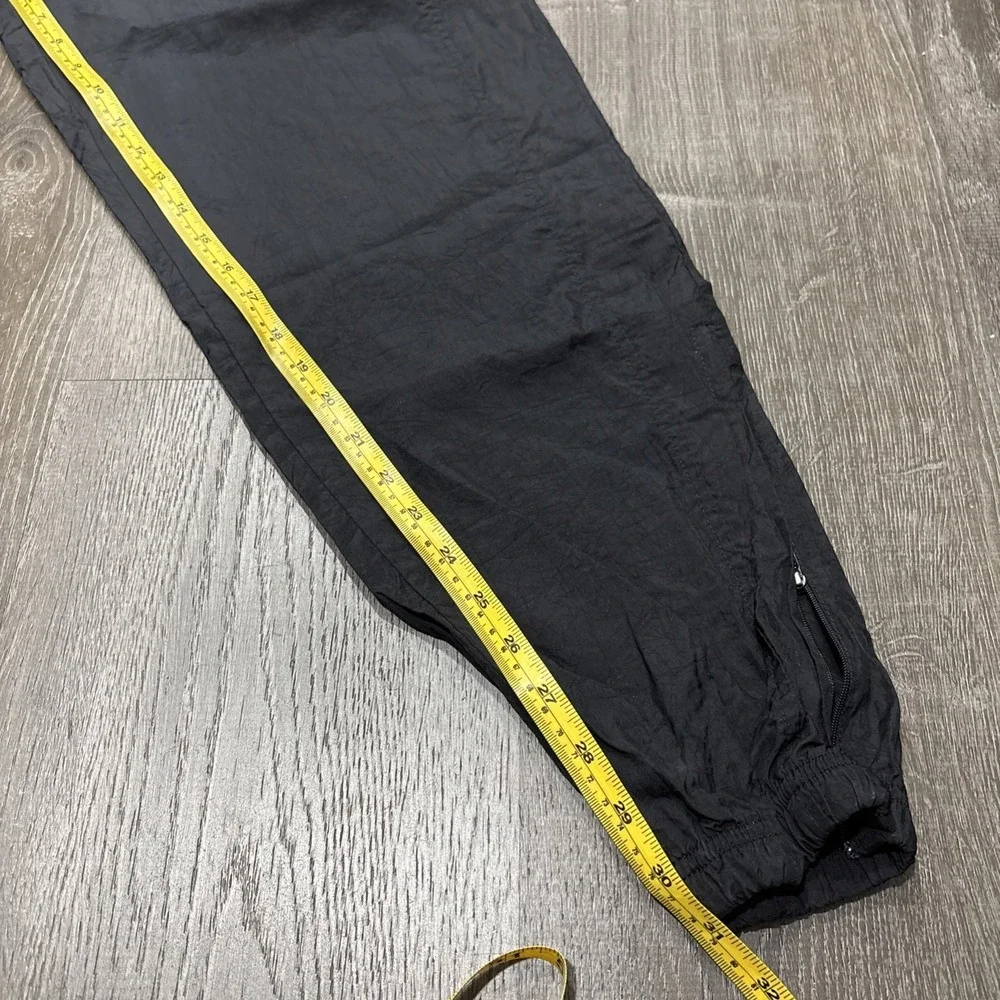 VTG Reebok Mens Track Pants Black Size Medium Elastic Waist Drawstring Nylon Zip